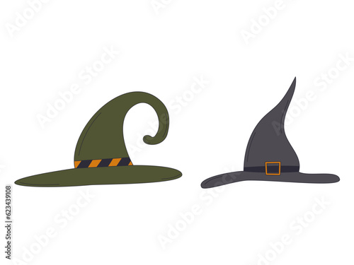 A witch's hat. A magician's hat. Halloween symbols. Halloween design elements. Set of witch hats.