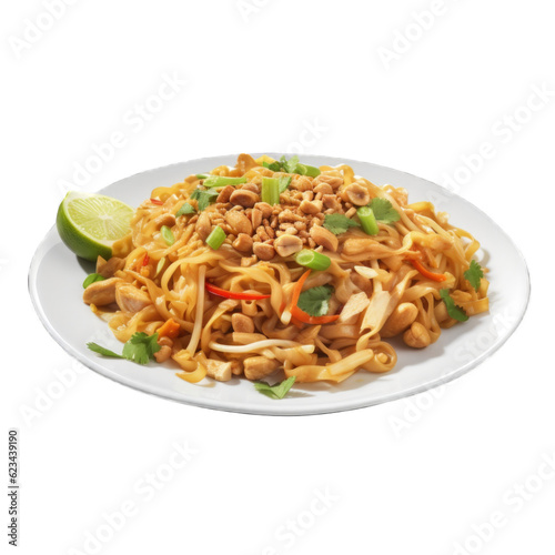 Vegetable Pad Thai isolated on transparent background. Generative AI