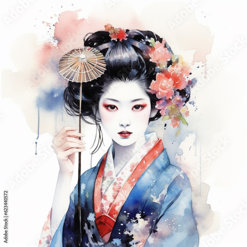 generative ai. geisha colored with watercolors