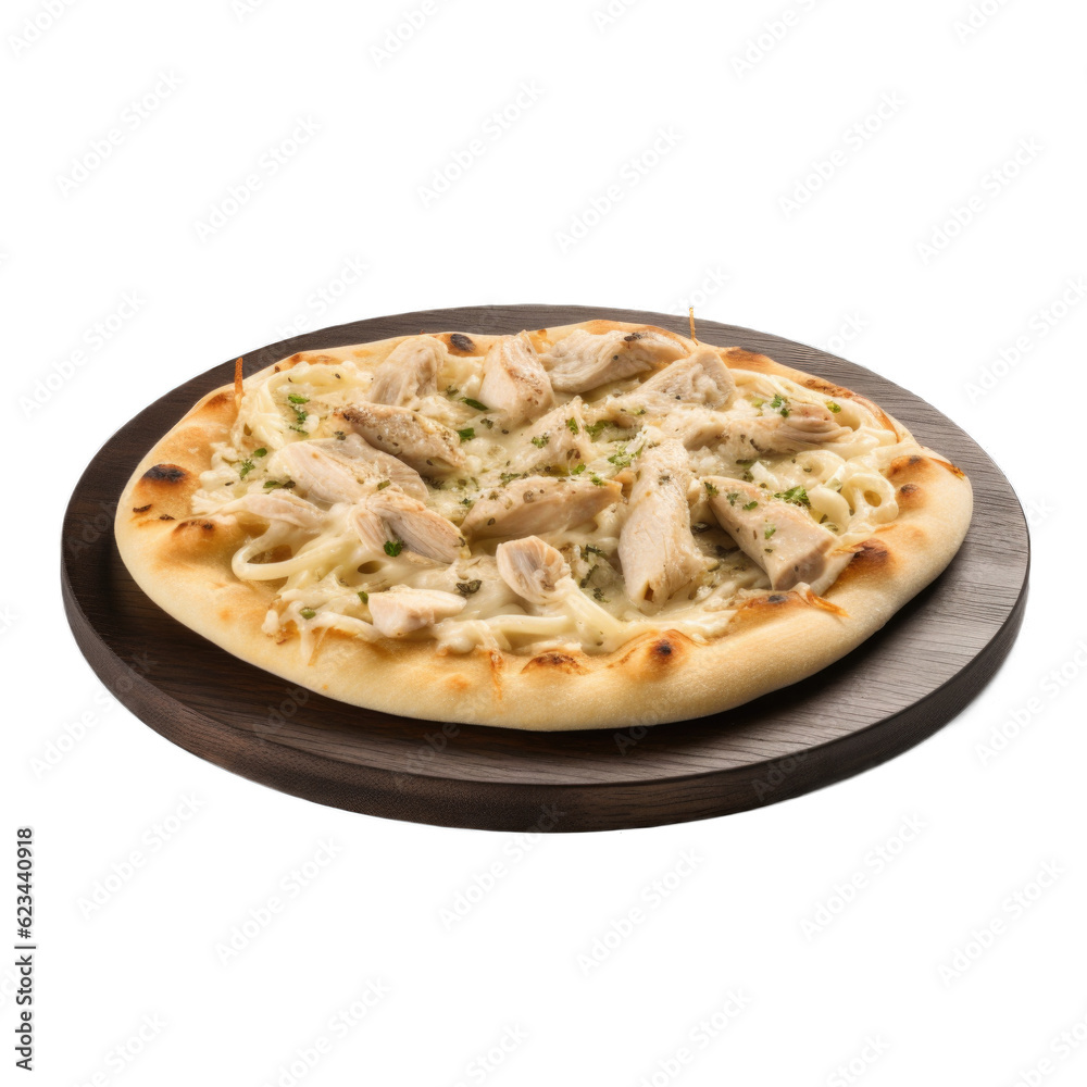 Chicken Alfredo Flatbread isolated on transparent background. Generative AI Chicken Alfredo Flatbread isolated on transparent background. Generative AI