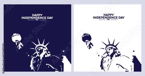 set of united states independence posters, with liberty statue elements.