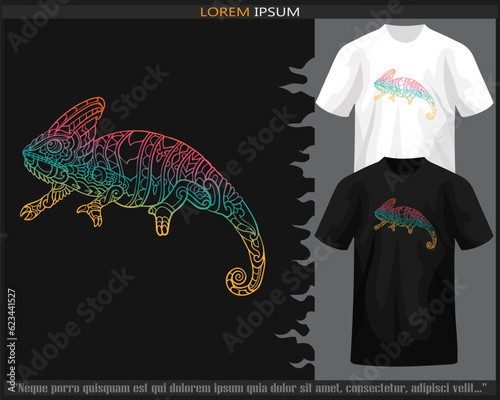 Gradient Colorful of chameleon mandala arts isolated on black and white t shirt.