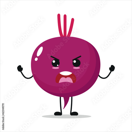 Cute angry beet character. Beet mad to his friend cartoon emoticon in flat style. vegetable emoji vector illustration