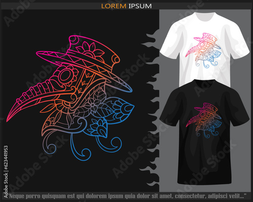 Gradient Colorful of plague mandala arts isolated on black and white t shirt.