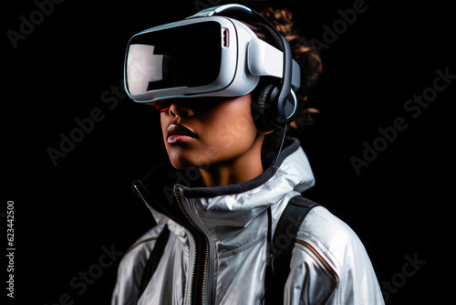 man wearing virtual reality glasses generative ai © Poter