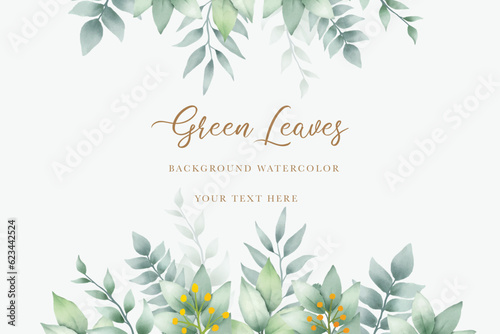 Hand draw watercolor green leaves background 