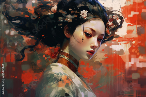 generative ai geisha with flowers