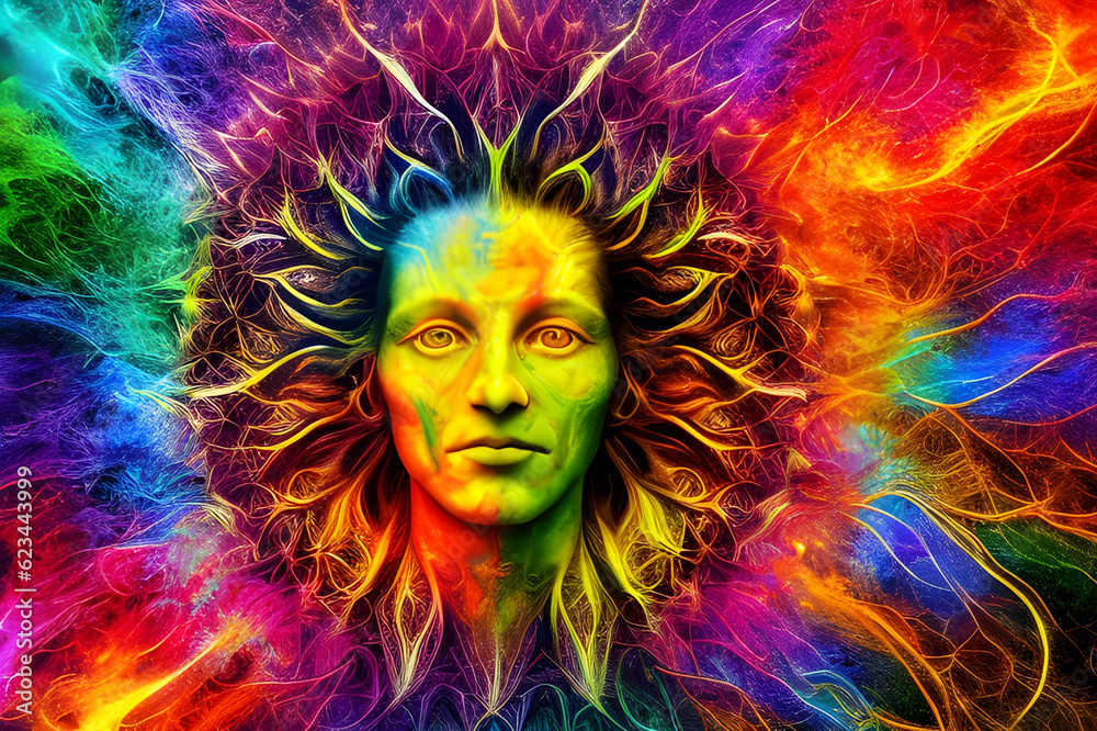 A beautiful and colorful design with a multi-colored male face A beautiful and colorful design with a multi-colored male face