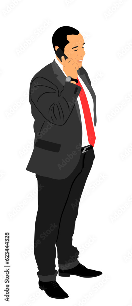 Elegant businessman with mobile phone vector illustration. Handsome man in suite and tie holding phone. Business communication. Elegant businessman with mobile phone vector illustration. Handsome man in suite and tie holding phone. Business communication.