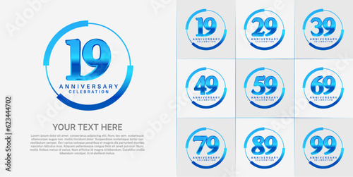 set of anniversary logo with blue number in circle can be use for celebration