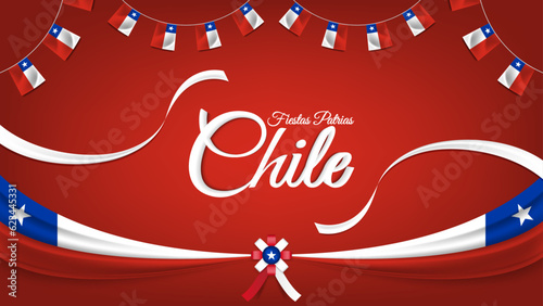 Photographie Chile National Holiday or Patriotic Day Celebration Greeting with Ribbons, Flags
