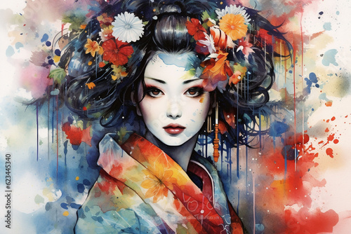 generative ai. geisha colored with watercolors