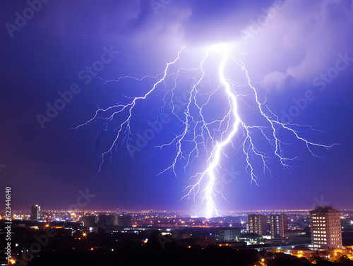 storm at night with big lightning strike