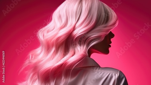 Wallpaper Mural trendy women's hair styling blonde large curls. girl in profile with professional hair styling, back view. Pink shades Torontodigital.ca