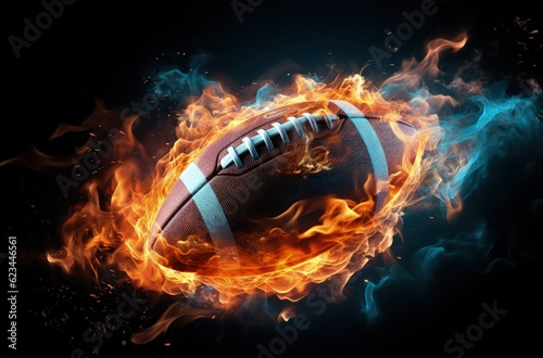 Wallpaper Mural American football ball on fire, black background, sports concept. Generative AI Torontodigital.ca
