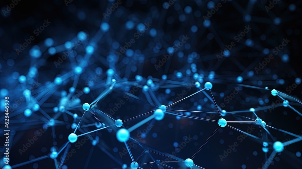 Obraz premium Blue background with luminous connections, network concept, digital illustration. Generative AI
