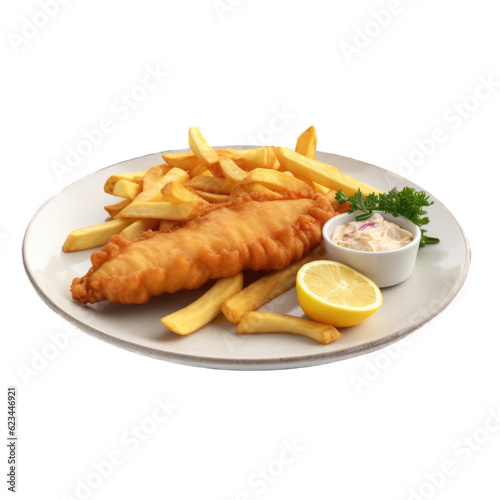 Fish and Chips isolated on transparent background. Generative AI