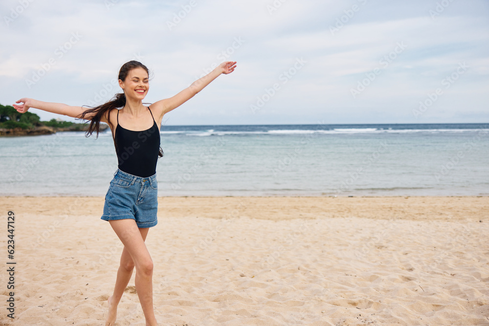 woman lifestyle sea beach sunset young carefree running smile summer travel woman lifestyle sea beach sunset young carefree running smile summer travel