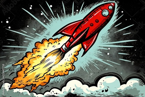Rocket illustration, business and startup concept, background. Generative AI