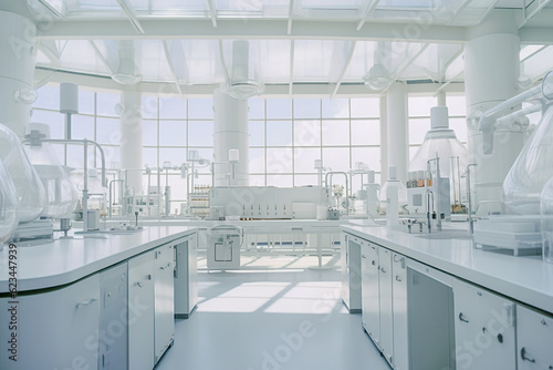 Pristine and sterile scientific laboratory. Generative AI image.