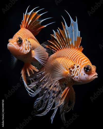Two tropical fish in black water