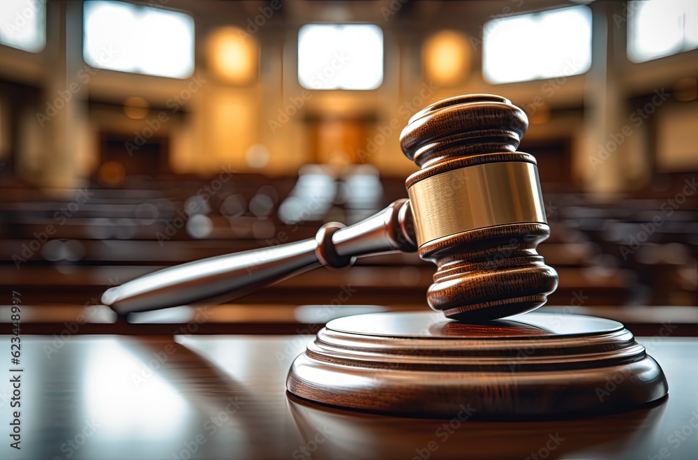 Judge gavel, bokeh background, justice concept. Generative AI Judge gavel, bokeh background, justice concept. Generative AI