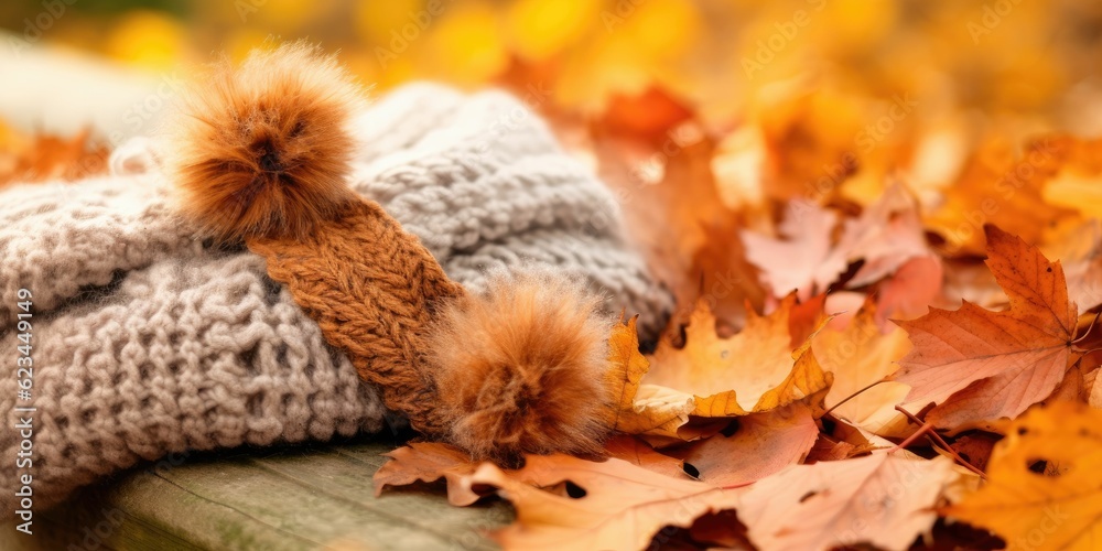 Fototapeta premium autumn accessories on the maple leaves