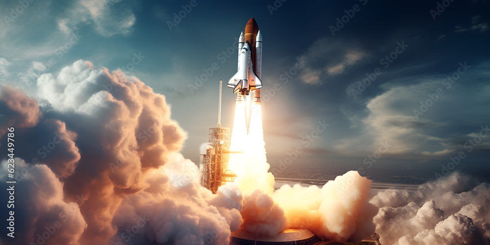 Space shuttle rocket launch in the sky and clouds to outer space sky  Journey Beyond Earth: Space Shuttle Rockets to the Outer Skies Ai Generated  - obrazy, fototapety, plakaty 