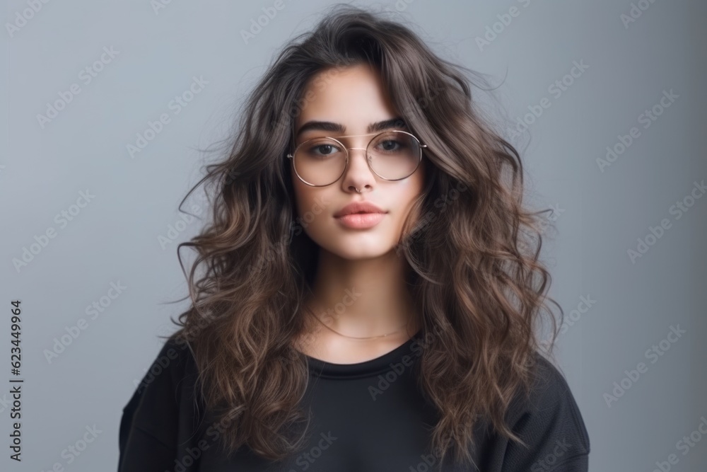 custom made wallpaper toronto digitalMedium shot portrait photography of a glad girl in her 20s wearing a trendy sunglasses against a cool gray background. With generative AI technology