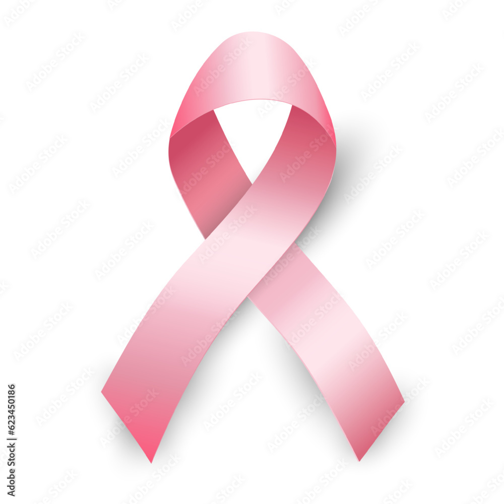 Realistic pink ribbon shiny satin with shadow. Symbol of national ...