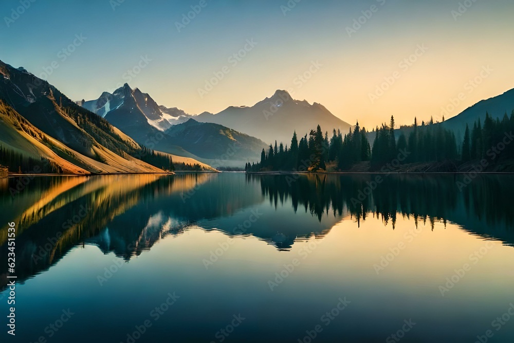 mountains reflection in lake