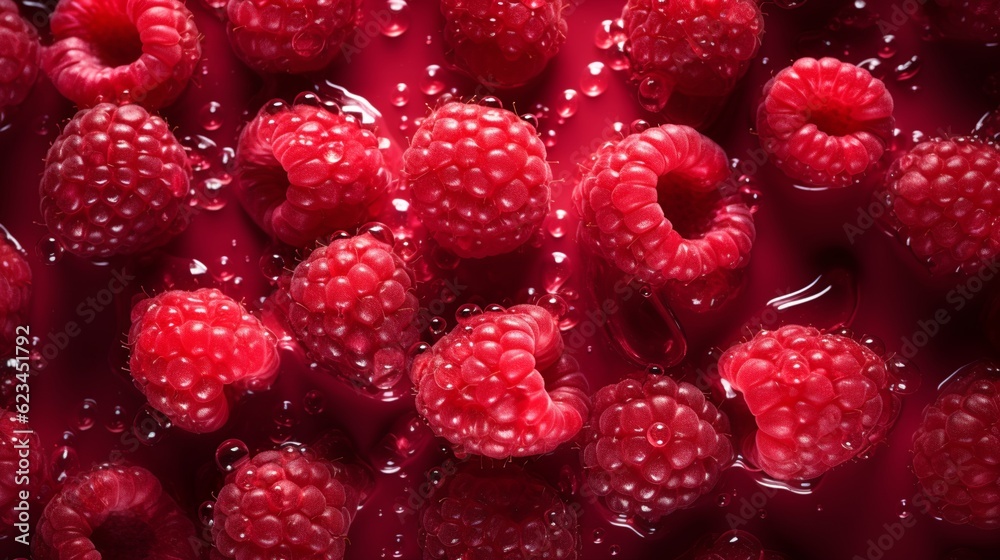 Close up of fresh raspberries, Generative AI Close up of fresh raspberries, Generative AI