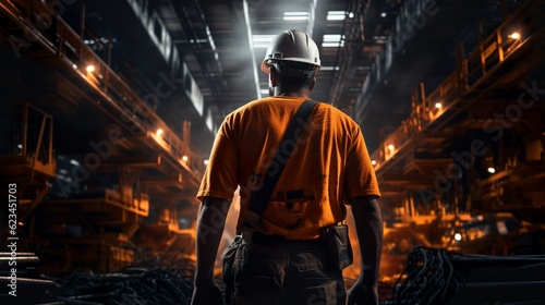 Construction worker in orange uniform, Generative AI