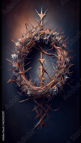 Legendary Biblical Crown of thorns. Generative ai