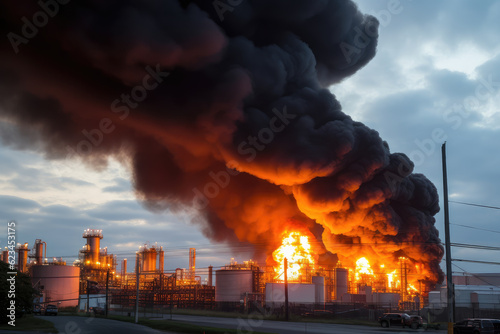 A chemical plant is on fire