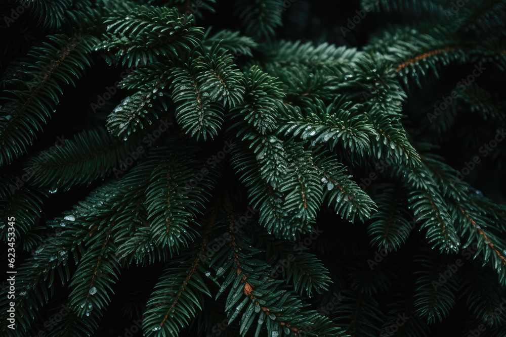 Close-up of pine tree leaves in the forest