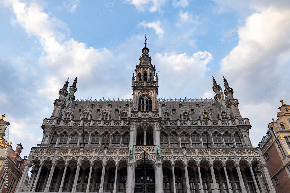 Architectural details of the Brussels Town Hall main facade. Belgium. High quality photo