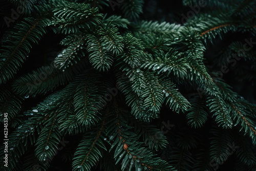 Close-up of pine tree leaves in the forest