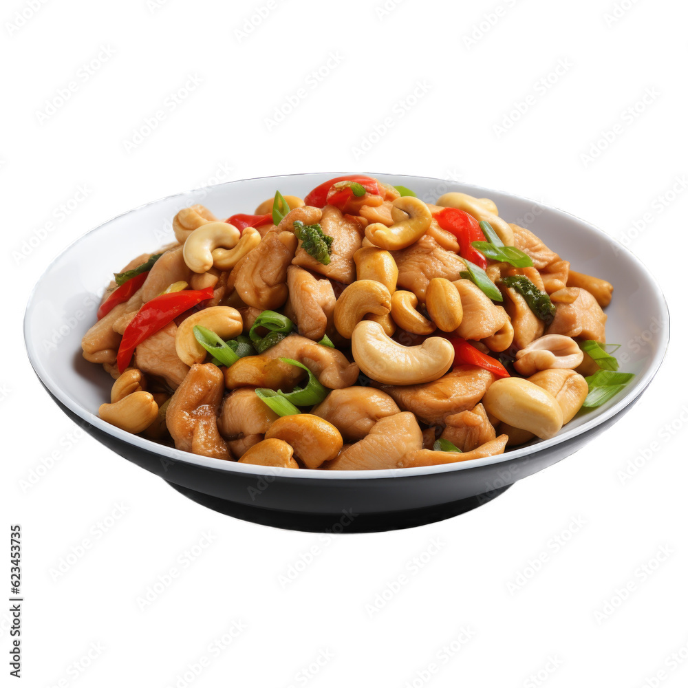 Chicken Stir-Fry with Cashews isolated on transparent background. Generative AI Chicken Stir-Fry with Cashews isolated on transparent background. Generative AI