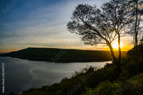 Принти на полотні Views of mountains and rivers during sunset time.