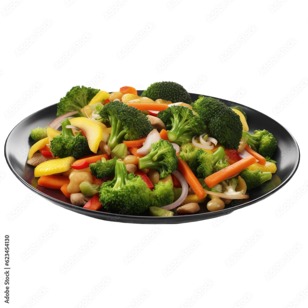 Vegetable Stir-Fry isolated on transparent background. Generative AI Vegetable Stir-Fry isolated on transparent background. Generative AI
