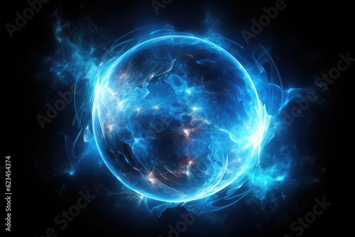 A sphere with blue lightning and smoke, science fiction background material