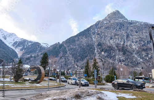 Courmayeur, Italy: town in northern Italy, region of Aosta Valley, starting point for climbing the Mont Blanc mountain from Italian side. Italy.