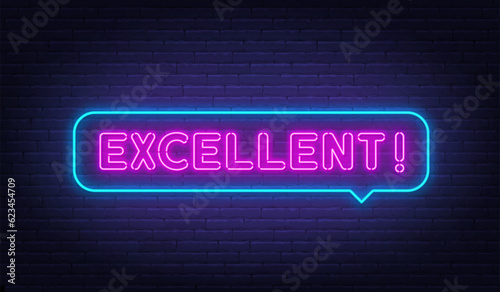 Excellent neon sign in the speech bubble on brick wall background.