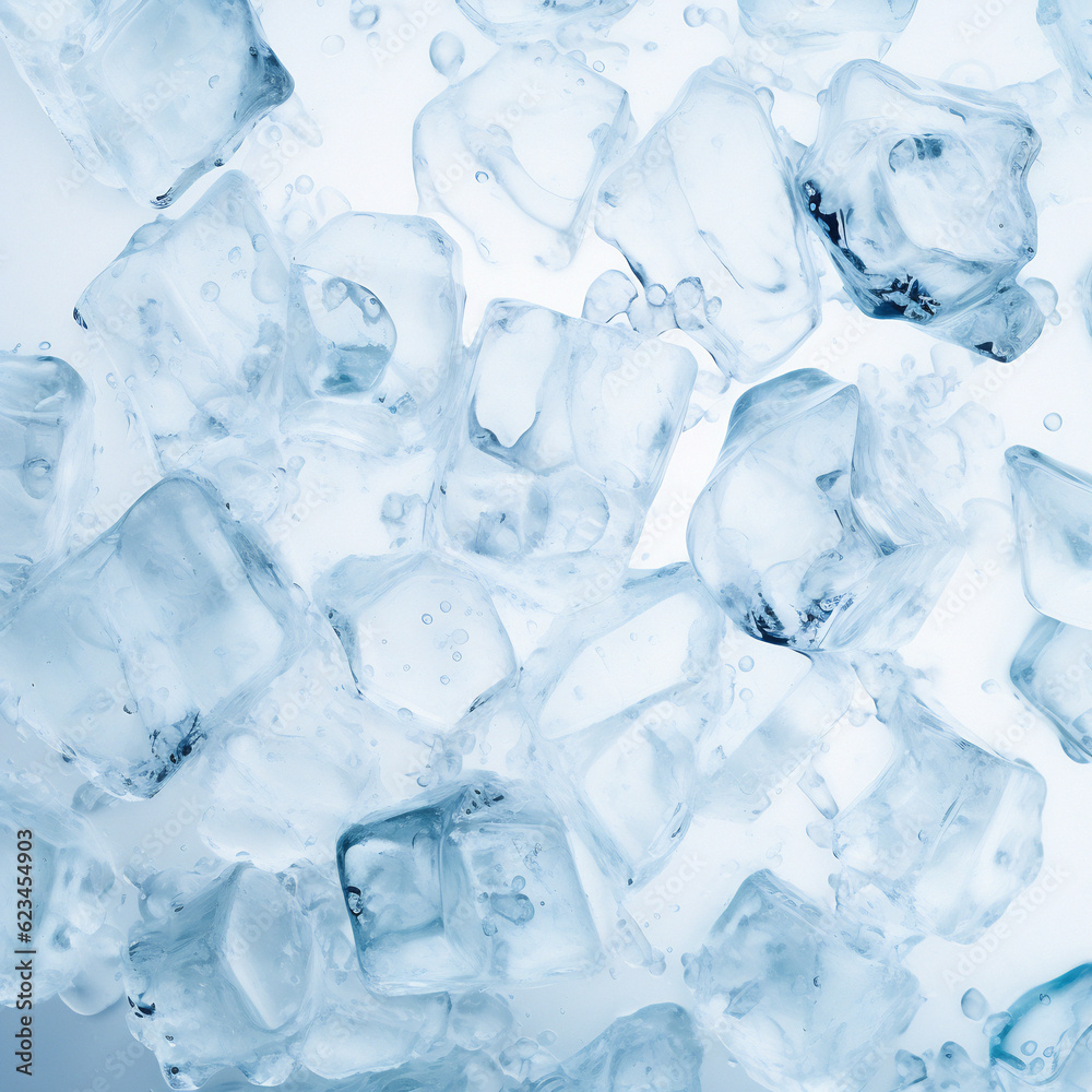 Crystal clear ice cubes background, top view Crystal clear ice cubes background, top view