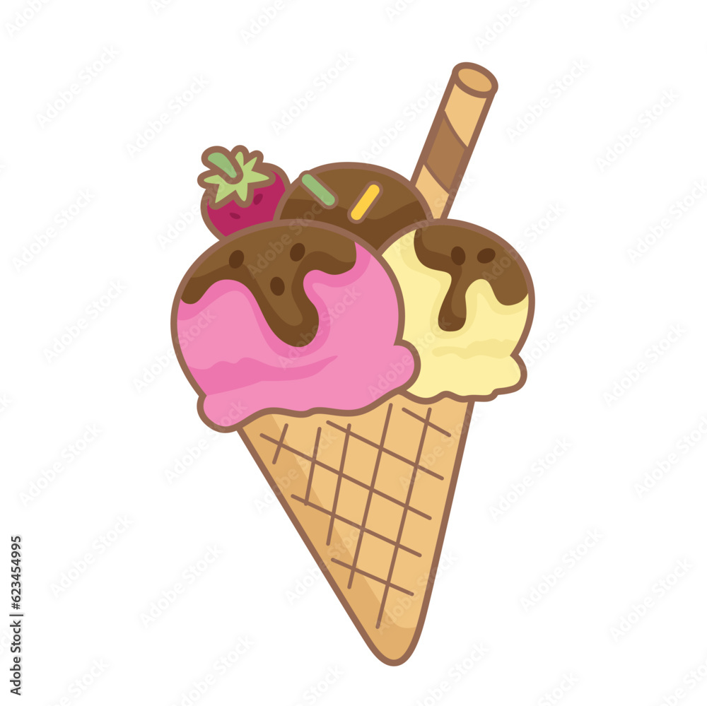 Flavor Ice Cream Cone Food Snack Dessert Cartoon Illustration Vector Clipart Sticker Flavor Ice Cream Cone Food Snack Dessert Cartoon Illustration Vector Clipart Sticker