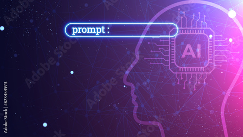 Futuristic AI prompt illustration. High-tech background concept. Ready to use command prompt box photo