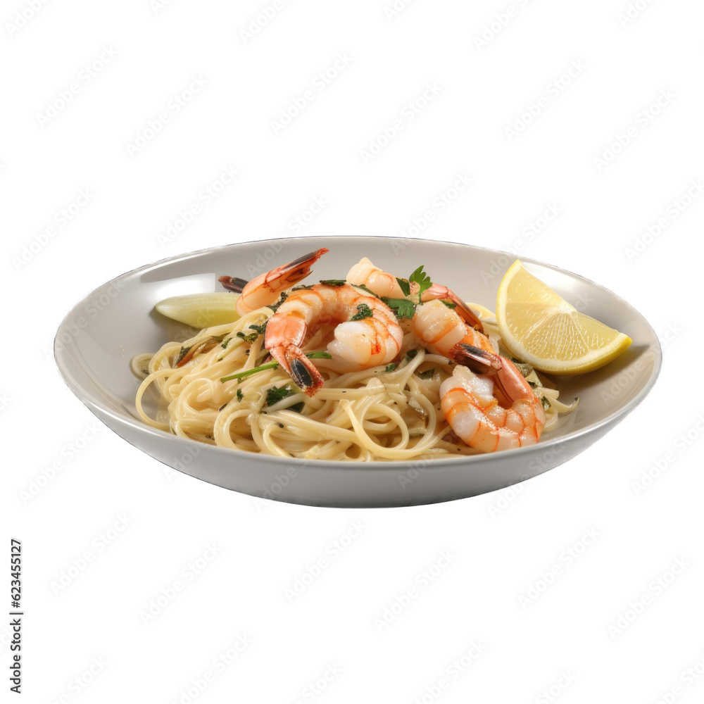 Shrimp Scampi isolated on transparent background. Generative AI