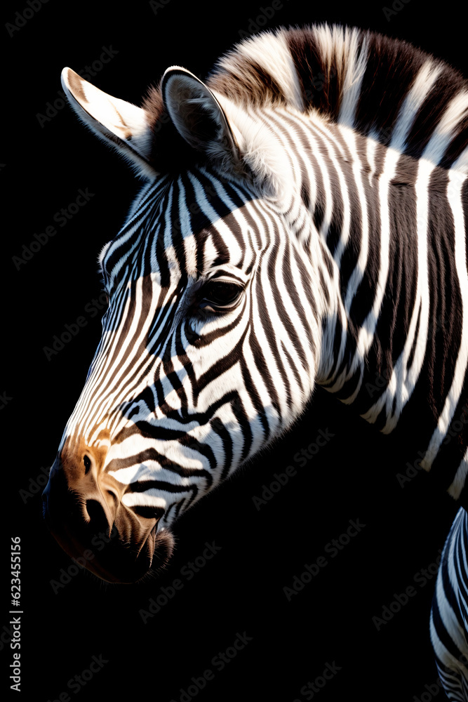 Fototapeta premium A Close Up Of A Zebra On A Black Background