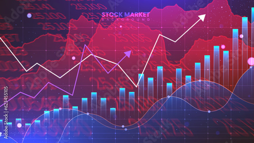 Economic information growth background. Futuristic financial trading chart. Successful stock market statistical information and trends with up arrows